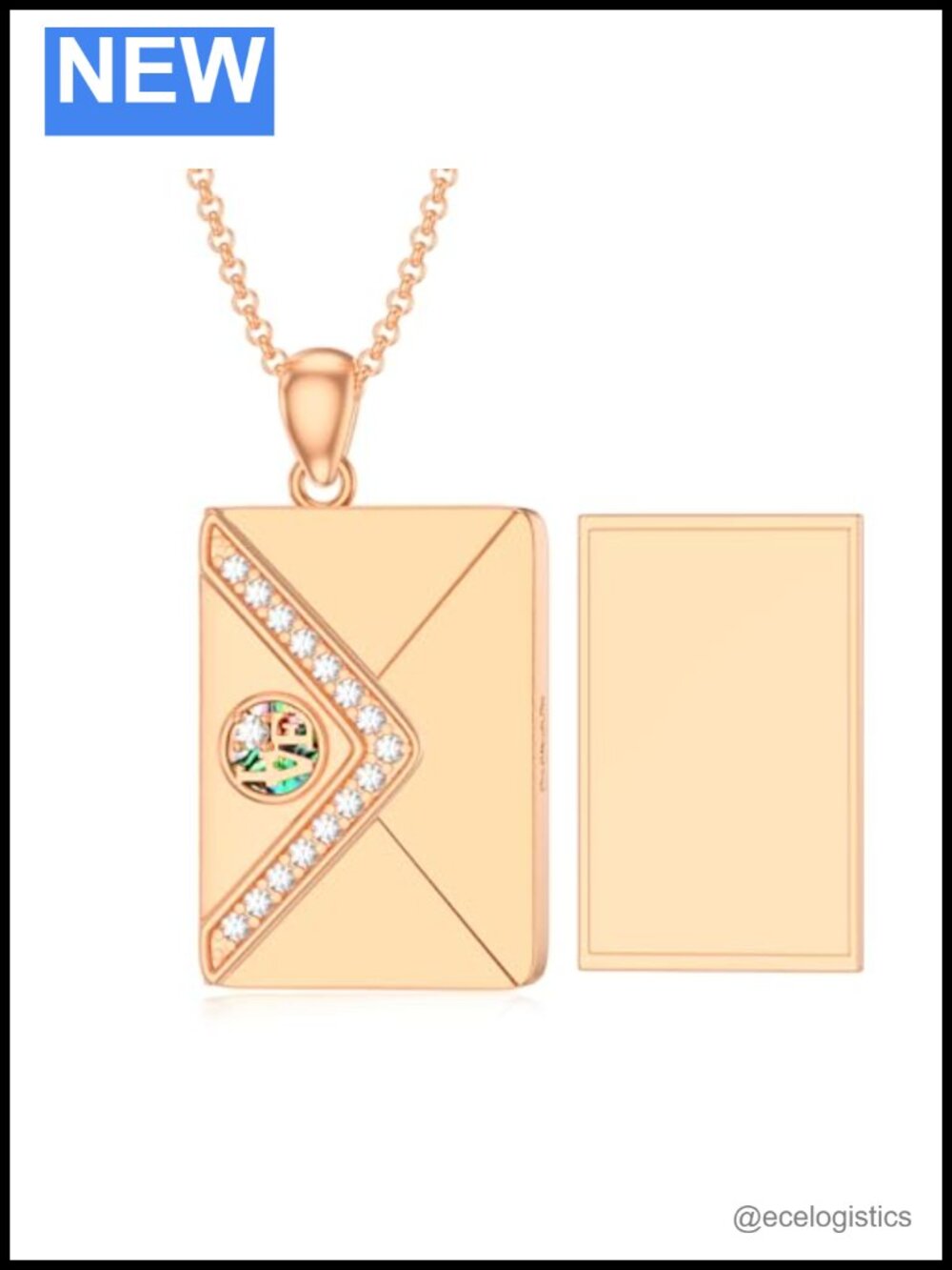 Envelope Locket Necklace 18K Rose Gold Plated Silver Adjustable Chain